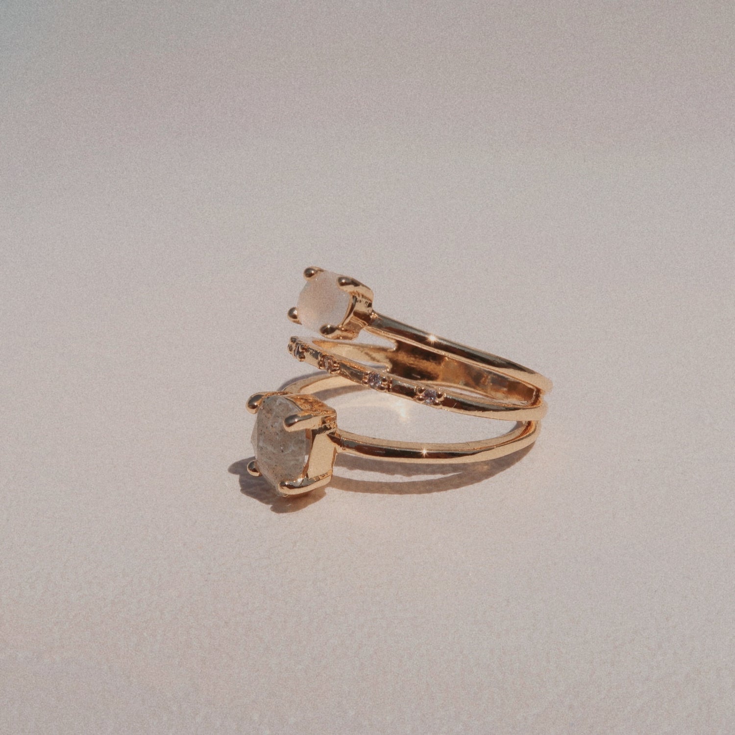 雙鑽天然礦石戒指 Diamond Stone Ring